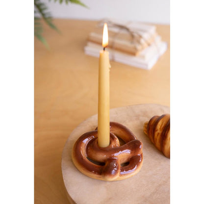Set Of Two Ceramic Croissant And Pretzel Candle Holders