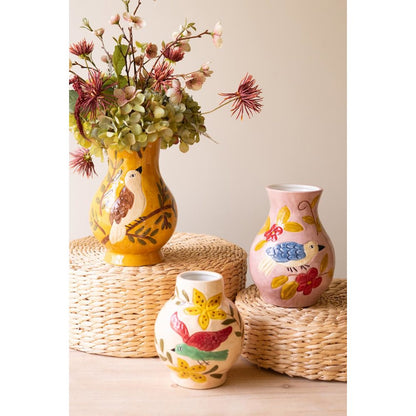 Set of Three Ceramic Bird Vases