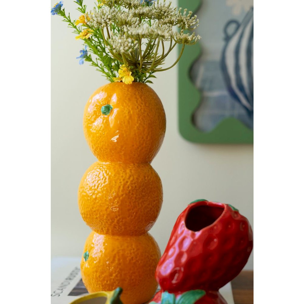 Set Of Three Ceramic Bud Vases - Orange, Strwberry And Lemon