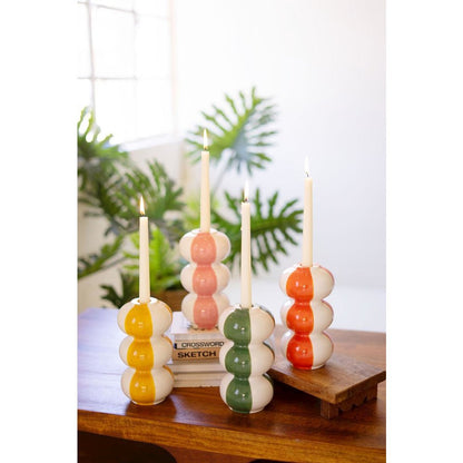 Set Of Four Ceramic Striped Taper Candle Holders