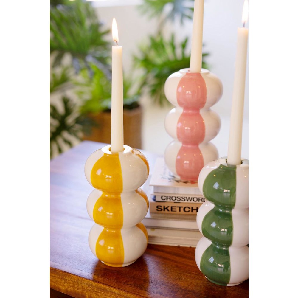 Set Of Four Ceramic Striped Taper Candle Holders
