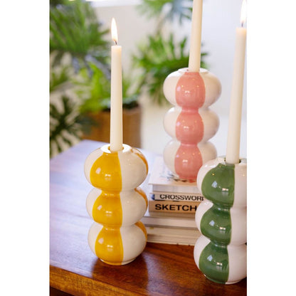 Set Of Four Ceramic Striped Taper Candle Holders