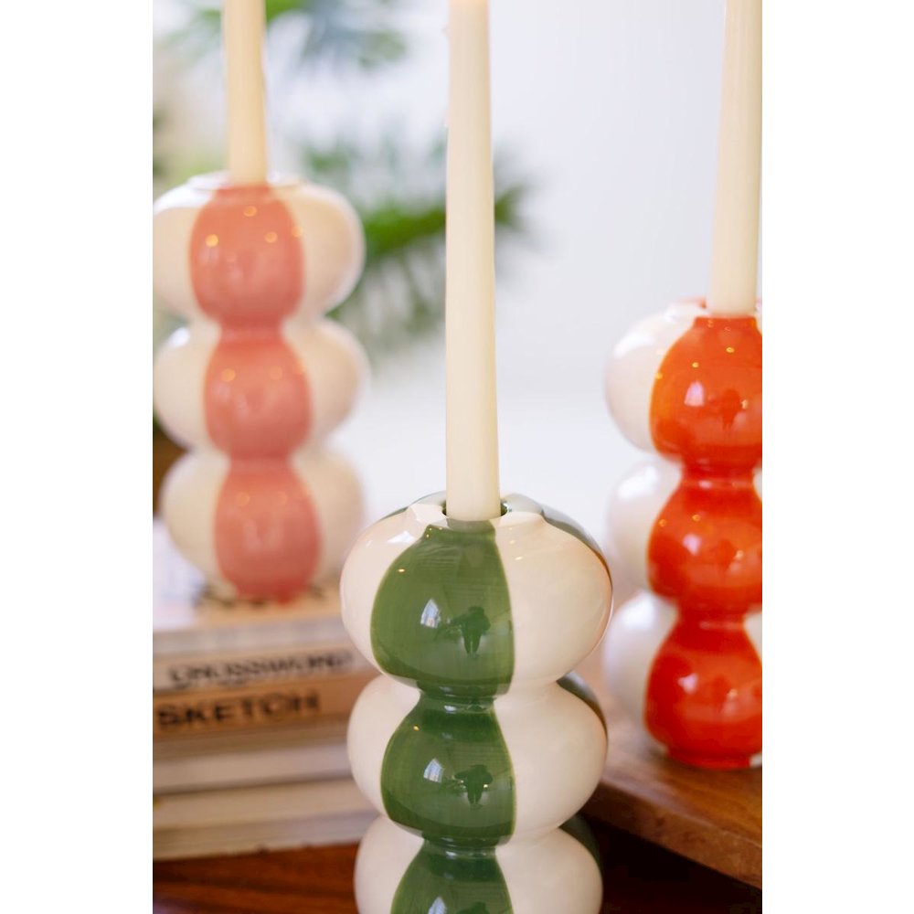 Set Of Four Ceramic Striped Taper Candle Holders