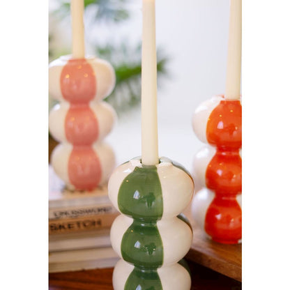 Set Of Four Ceramic Striped Taper Candle Holders