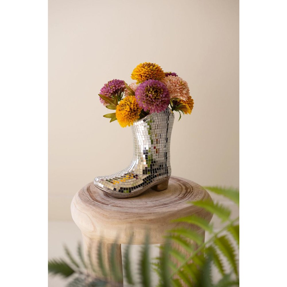 Ceramic And Mosaic Mirror Boot Vase