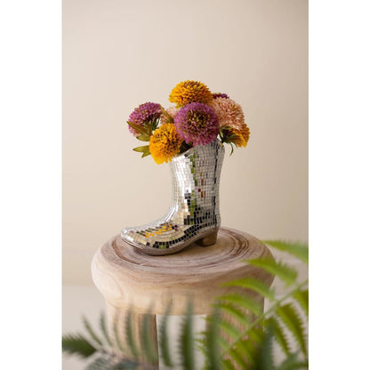 Ceramic And Mosaic Mirror Boot Vase