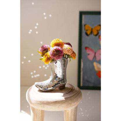 Ceramic And Mosaic Mirror Boot Vase