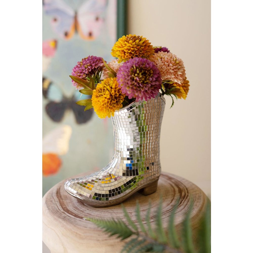 Ceramic And Mosaic Mirror Boot Vase