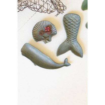 Set Of Three Cast Iron Shell, Tail And Whale Trinket Trays