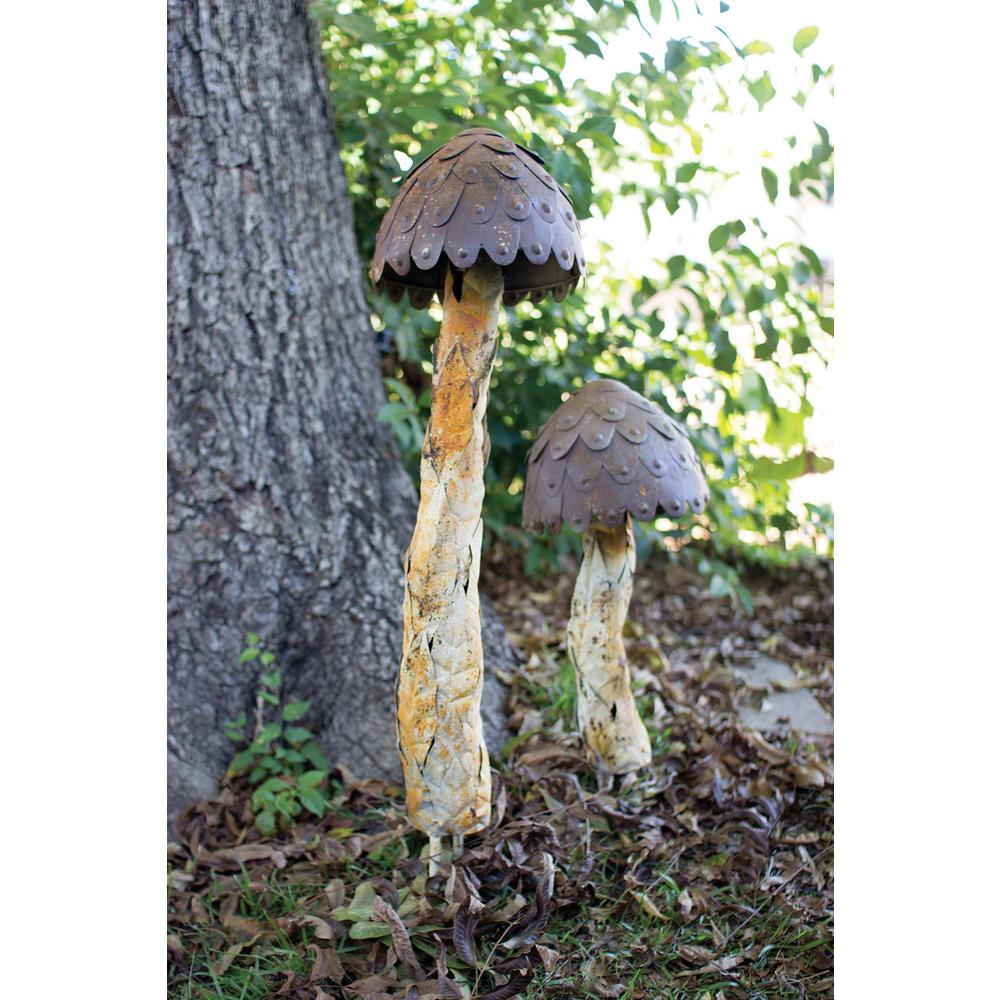 Set Of Two Metal Mushrooms