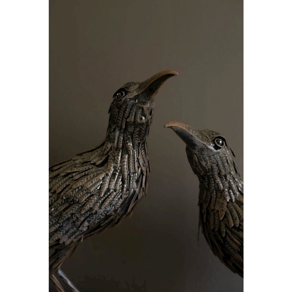 Set Of Two Black Metal Halloween Crows