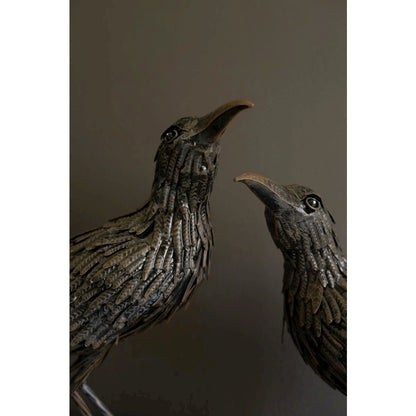 Set Of Two Black Metal Halloween Crows
