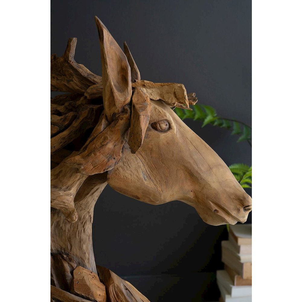 Teakwood Horse Head Sculpture With Iron Base