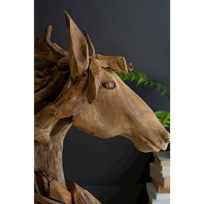 Teakwood Horse Head Sculpture With Iron Base