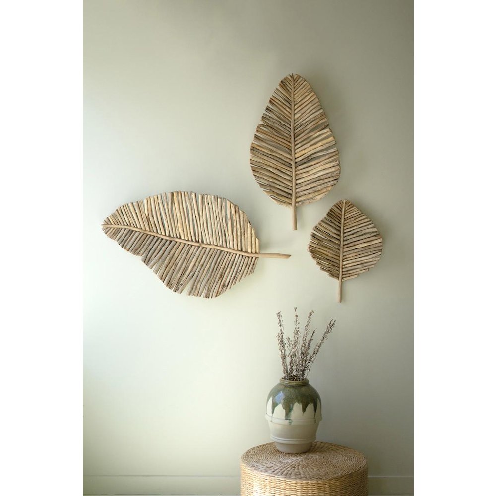 Set Of Three Teakwood Leaves Wall Art