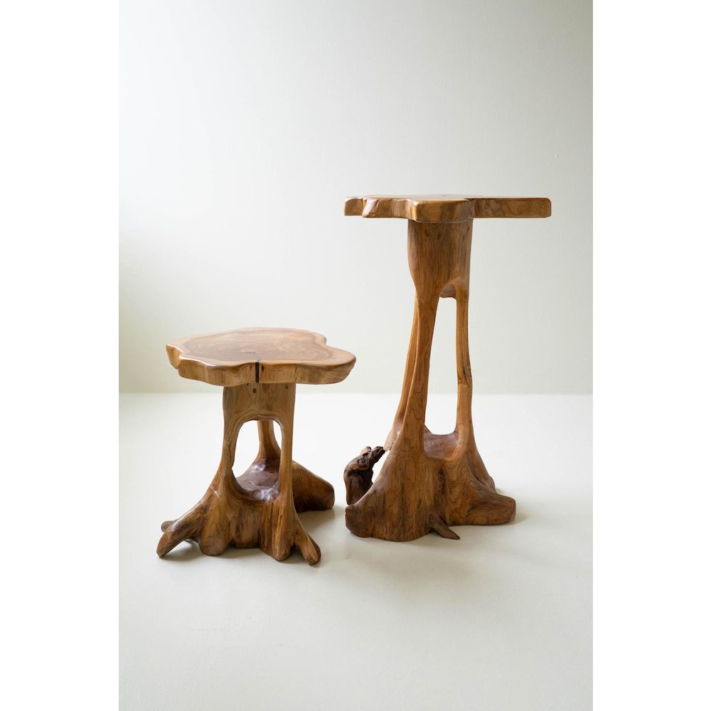 Set Of Two Organic Teakwood Accent Tables