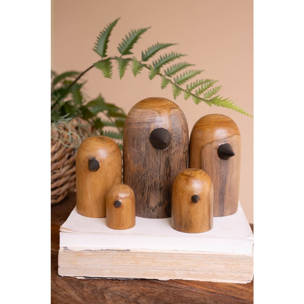Set Of Five Teakwood Bird Scupltures