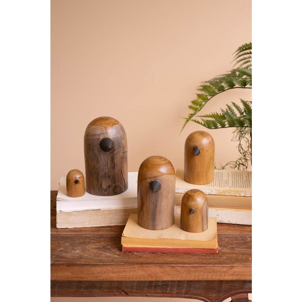 Set Of Five Teakwood Bird Scupltures