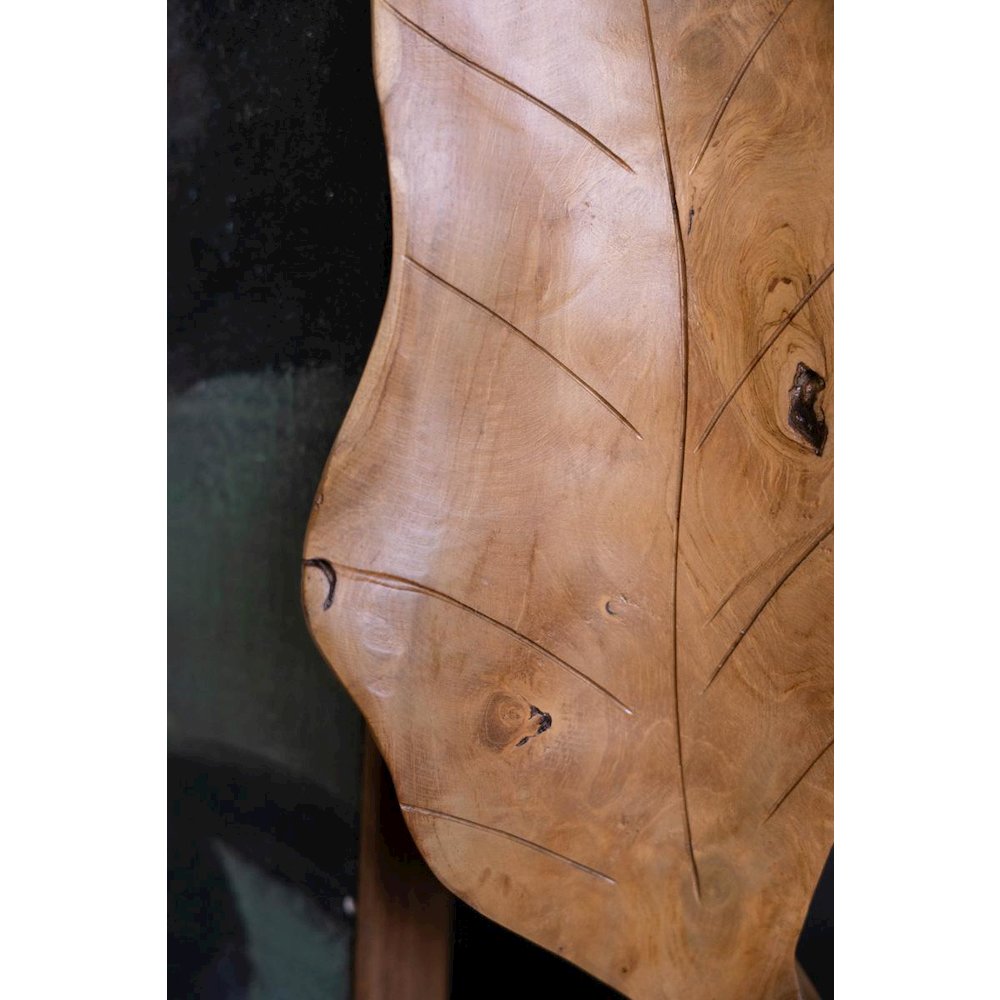 Hand-Carved Teakwood Tabletop Leaves Sculpture