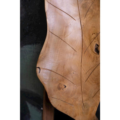 Hand-Carved Teakwood Tabletop Leaves Sculpture