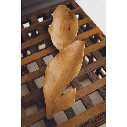 Hand-Carved Teakwood Tabletop Leaves Sculpture