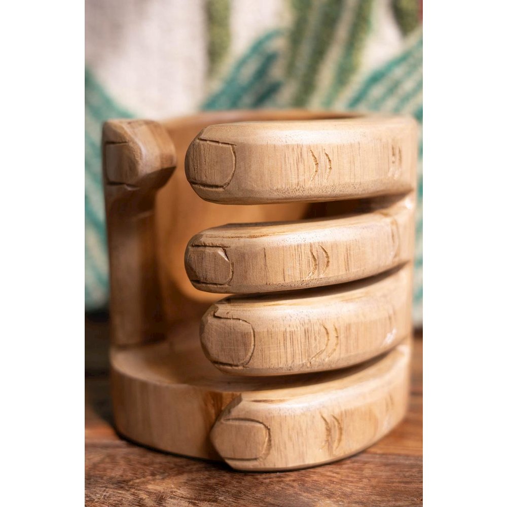Carved Teakwood Wine Bottle Holder - Hand
