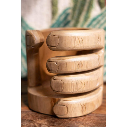 Carved Teakwood Wine Bottle Holder - Hand