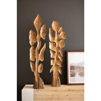 Set Of Two Botanical Teak Sculptures Above