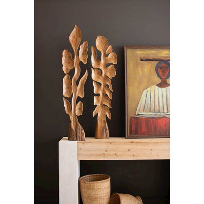 Set Of Two Botanical Teak Sculptures Above
