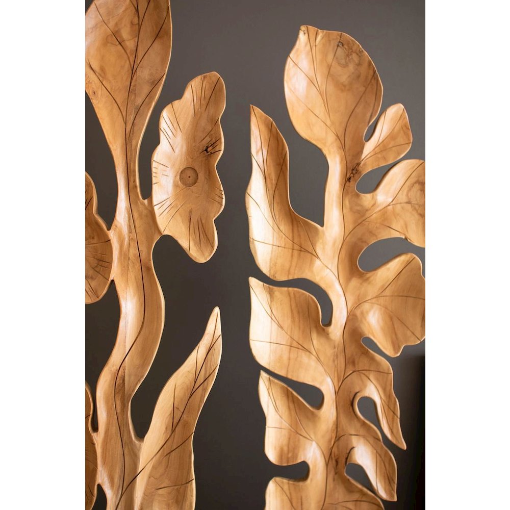 Set Of Two Botanical Teak Sculptures Above