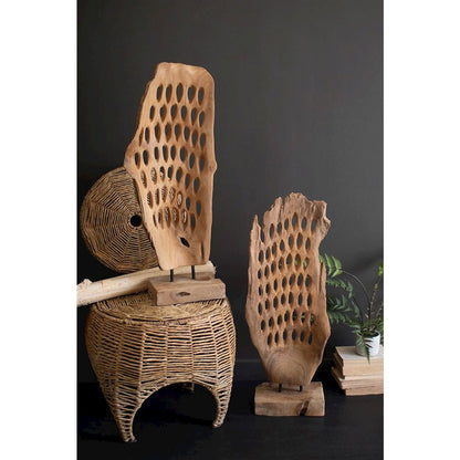 Carved Teak Wood Scuplture On A Base - Perforated