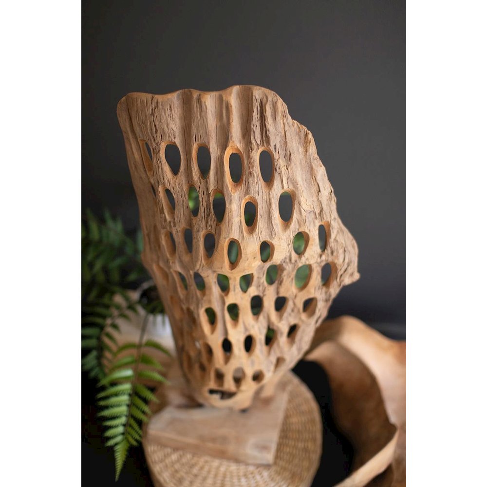 Carved Teak Wood Scuplture On A Base - Perforated