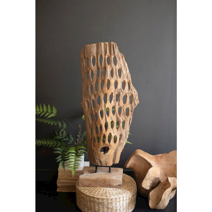 Carved Teak Wood Scuplture On A Base - Perforated