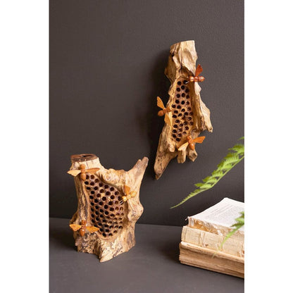 Repurposed Wood And Hand Carved Bees Wall Hanging