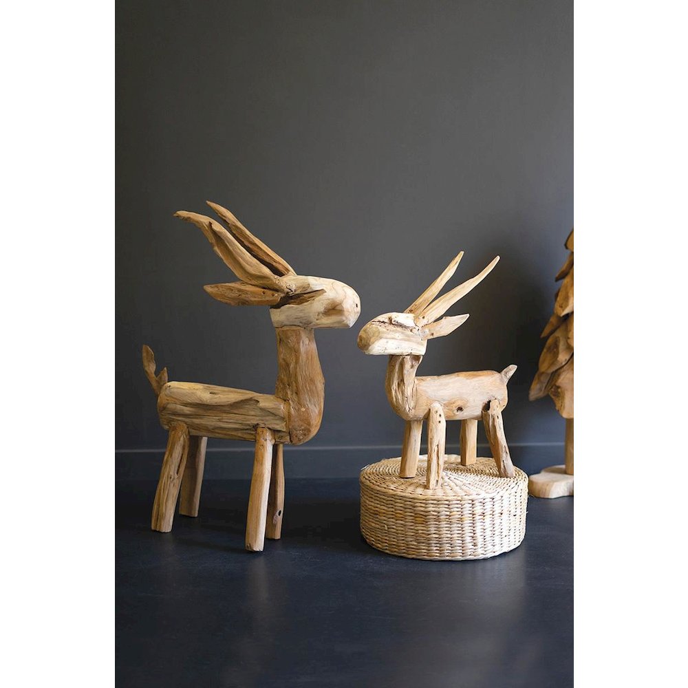 Set Of Two Rustic Teak Reindeer