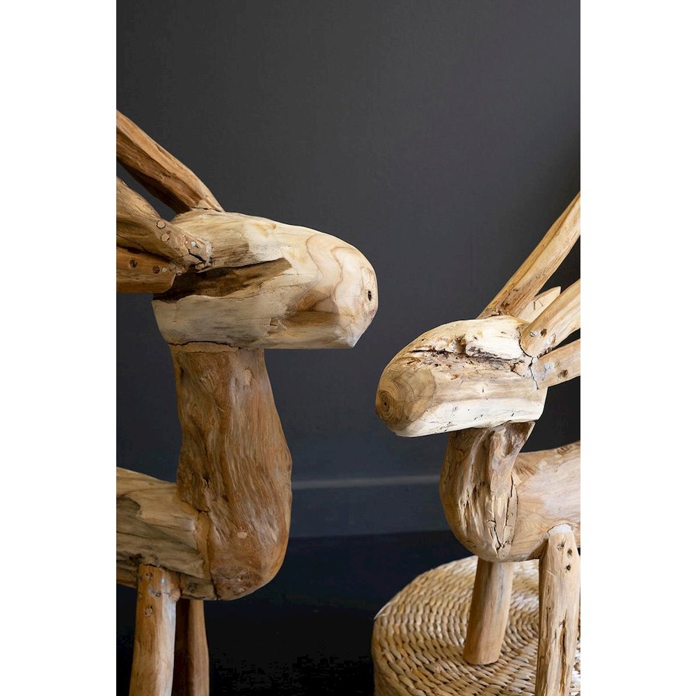 Set Of Two Rustic Teak Reindeer