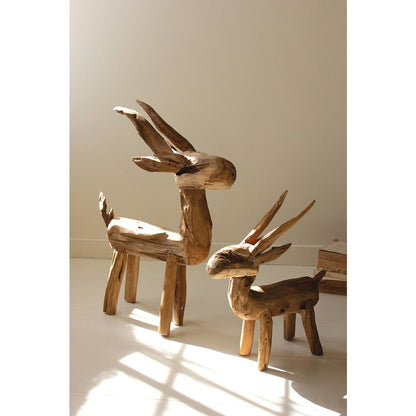 Set Of Two Rustic Teak Reindeer