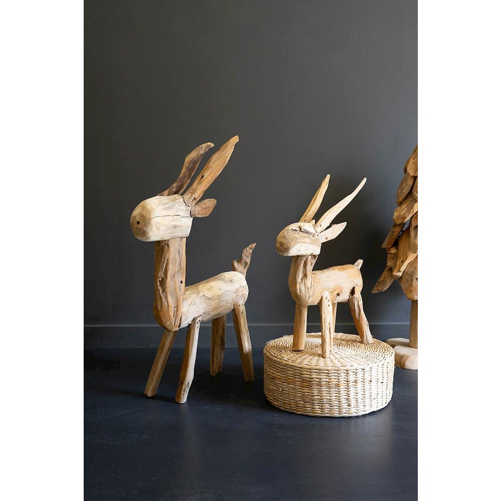 Set Of Two Rustic Teak Reindeer