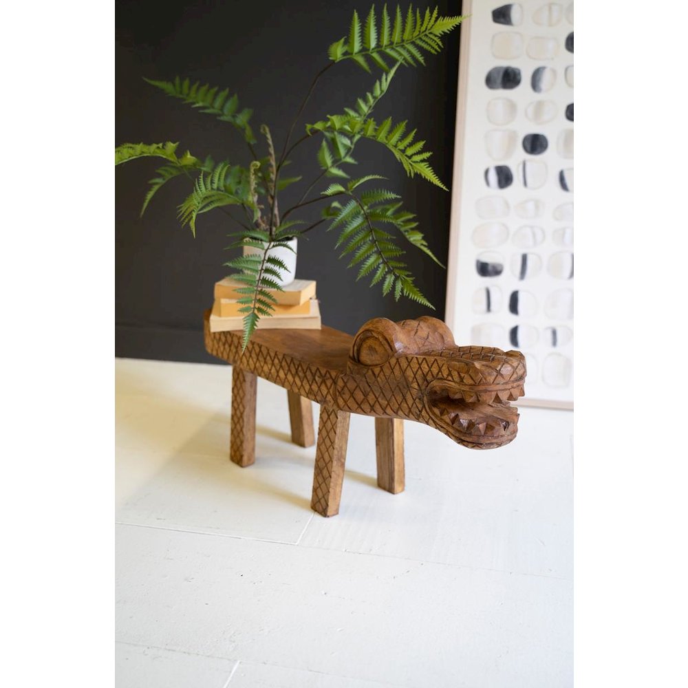 Carved Teak Wood Crocodile Bench