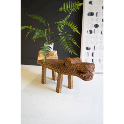 Carved Teak Wood Crocodile Bench
