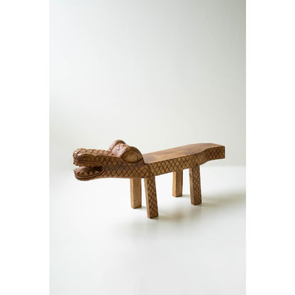 Carved Teak Wood Crocodile Bench
