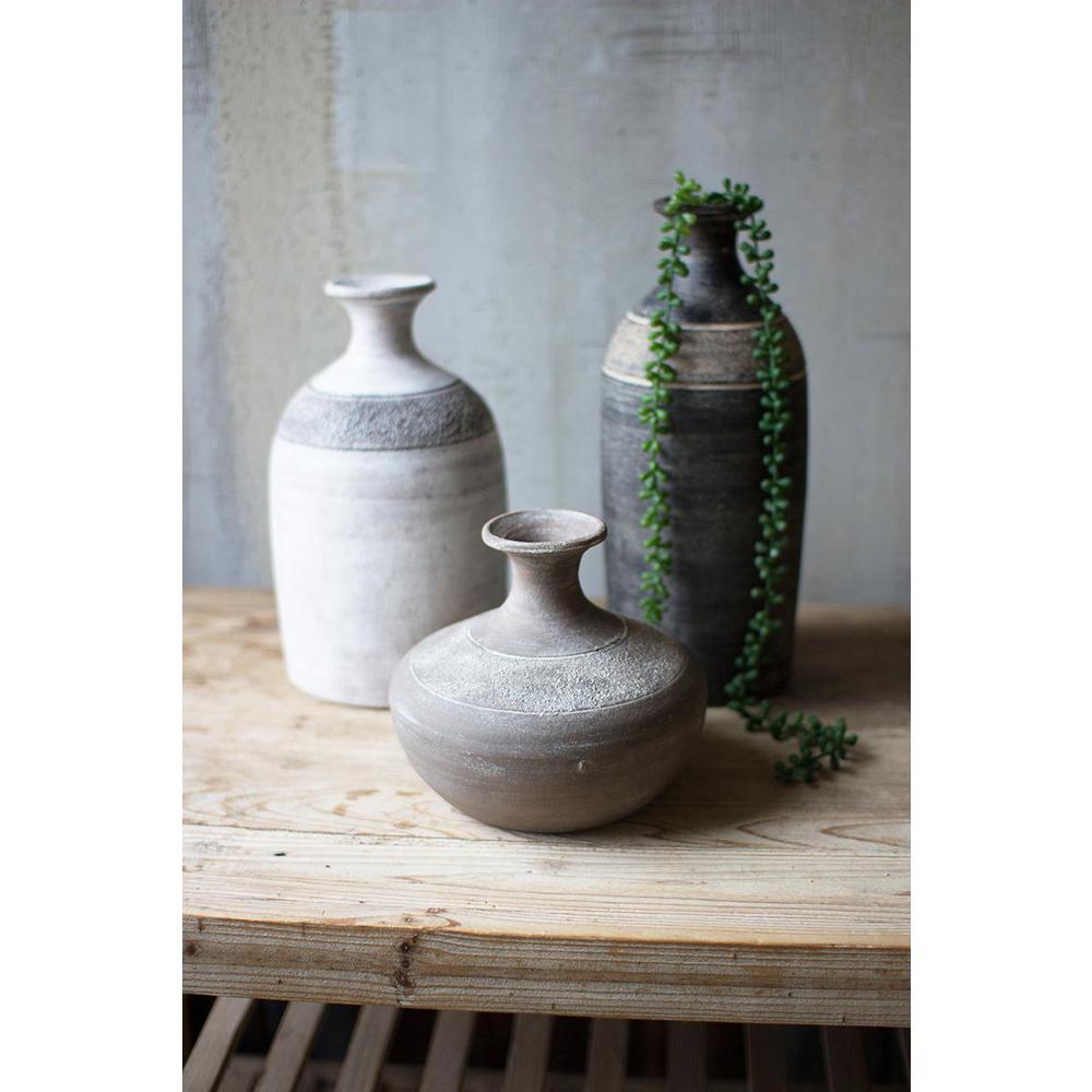 Set Of Three Black Grey And White Clay Vessels