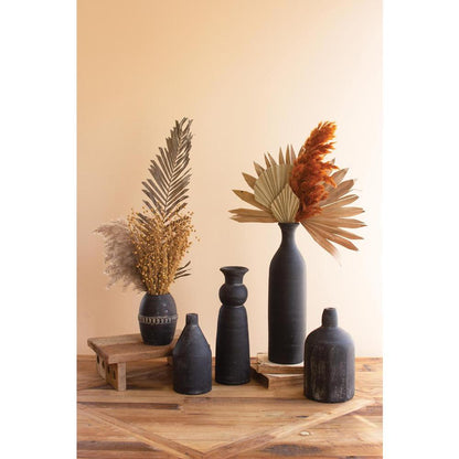 Set Of Five Modern Black Clay Vases