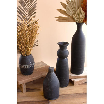 Set Of Five Modern Black Clay Vases