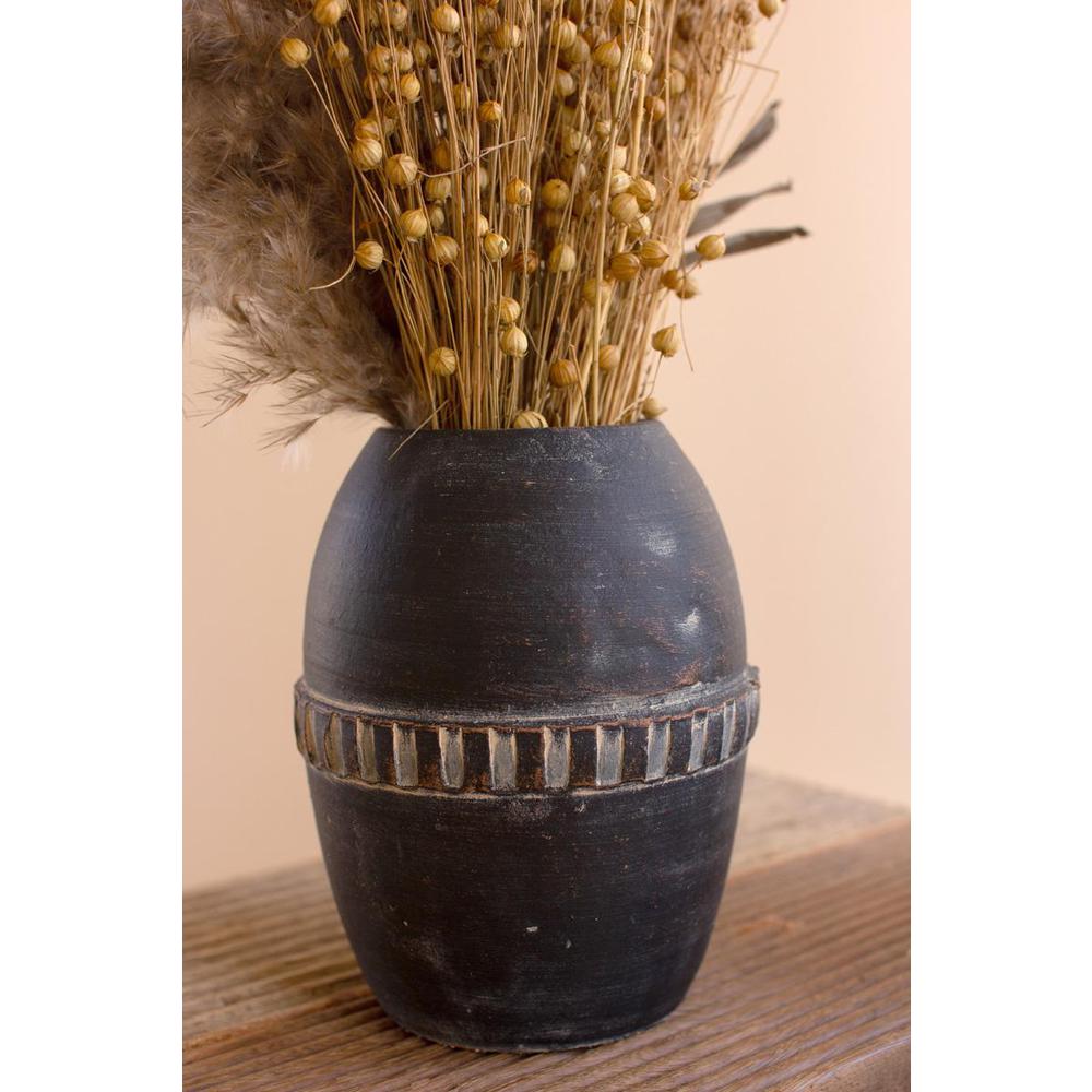 Set Of Five Modern Black Clay Vases