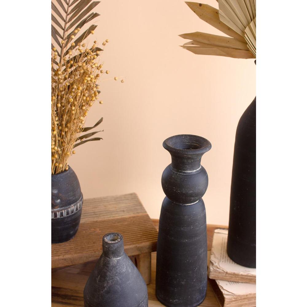 Set Of Five Modern Black Clay Vases