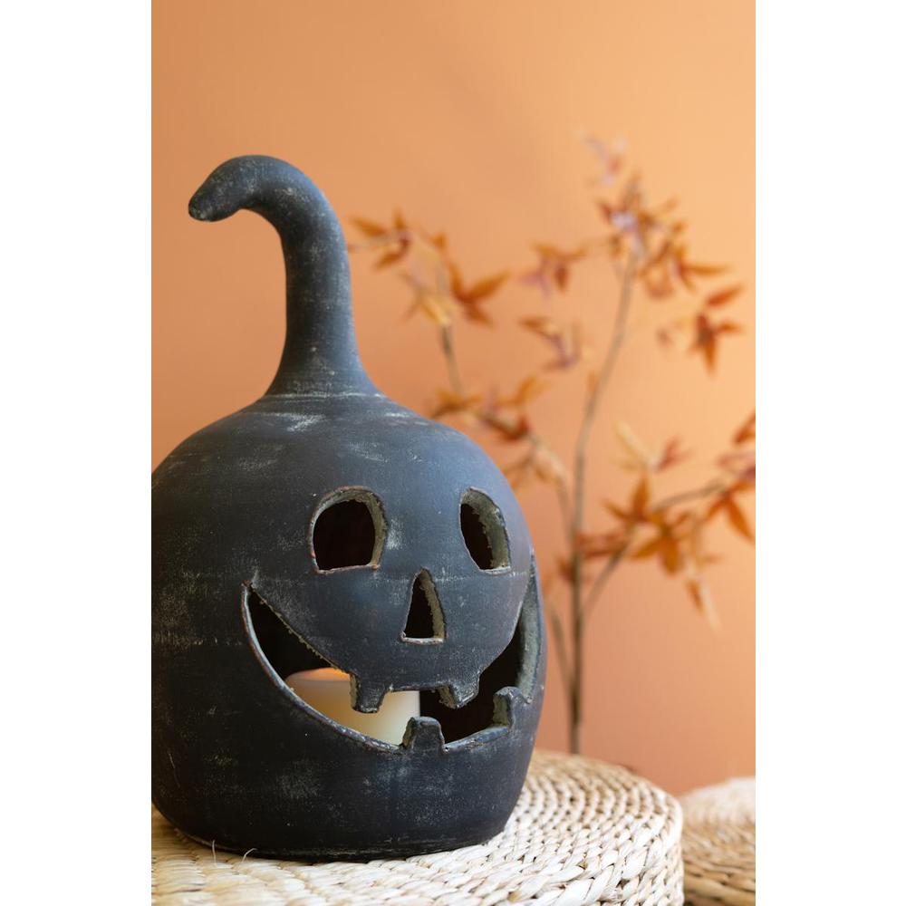 Set Of Two Black Clay Jack-O-Lanterns