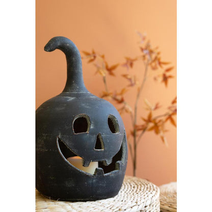 Set Of Two Black Clay Jack-O-Lanterns
