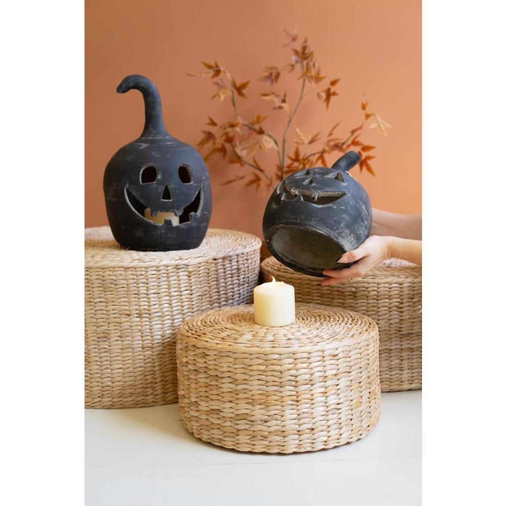Set Of Two Black Clay Jack-O-Lanterns