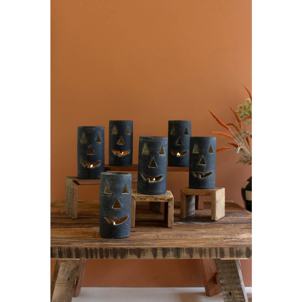 Tall Black Clay Jack-O-Lantern, Set of 6